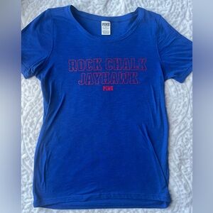 PINK Victoria's Secret Women’s KU  Blue Tee with Red Print